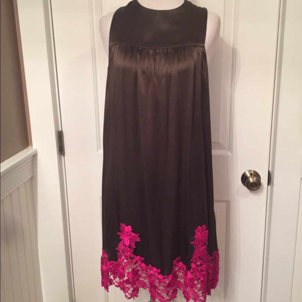INGWA MELERO DRESS SILK MINI SHIFT GREEN PINK SLEEVELESS Size S